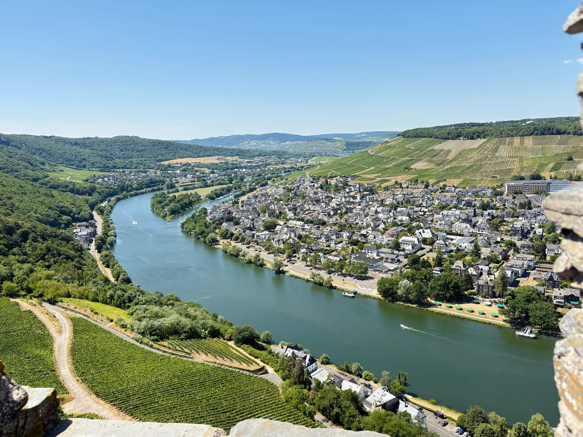 Bernkastel-Kues from the air, on a bend of the Moselle