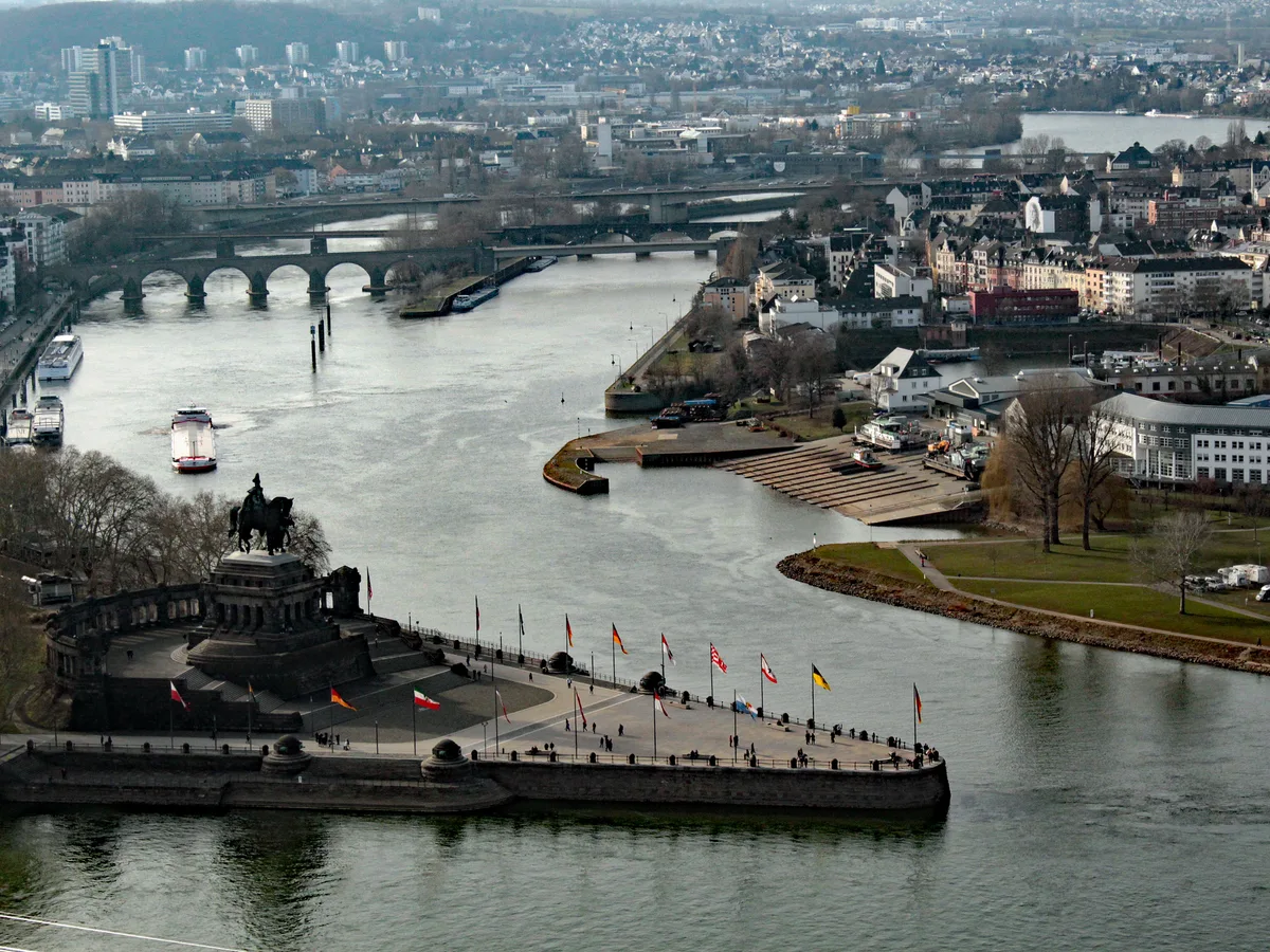 The Deutsches Eck at the Rhine and Moselle confluence in Koblenz